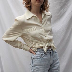Vintage silk button up ivory blouse